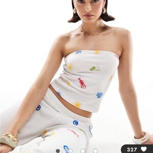 ASOS White Strapless Crop Top with Colorful Print